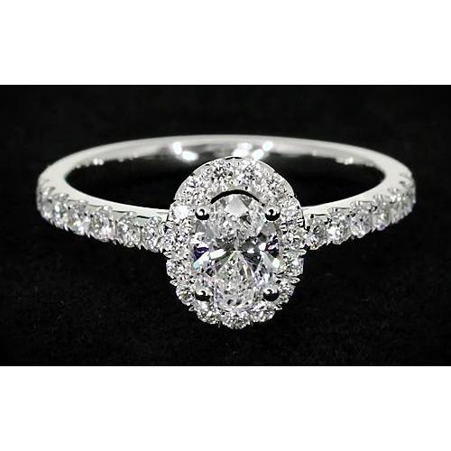 Oval Cut Diamond 4 Prong Set Engagement Ring Halo White Gold 14K Jewelry Halo Ring