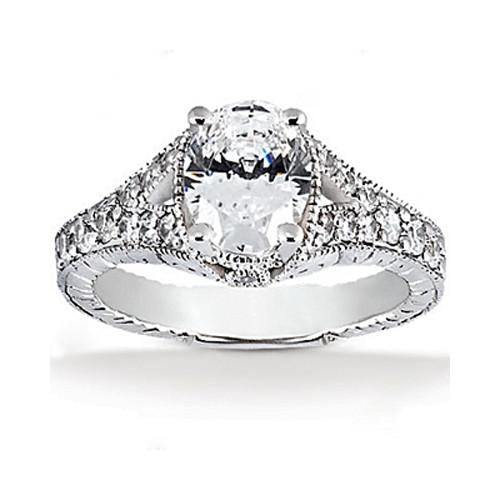 Oval Cut Quality Wedding Solitaire Ring with Accents White Gold Diamond