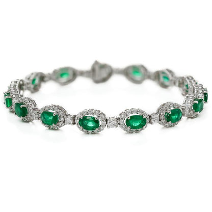 Oval Cut Green Emerald With Diamond Women Tennis Bracelet  14K 8.5 Carats Gemstone Bracelet