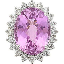 Oval Pink Kunzite Natural Earth Mined Diamond Wedding Ring 26 Ct. White Gold 14K
