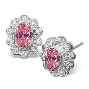 Oval Cut Pink Sapphire And Diamond Stud Earring White Gold 14K 3 Ct Gemstone Earring