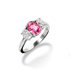 Oval Cut Pink Sapphire And Natural Earth Mined Diamonds 4 Ct Ring White Gold 14K