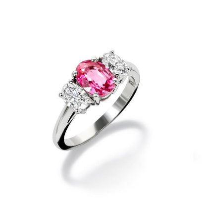 Oval Cut Pink Sapphire And Diamonds  Lady’s Brilliant Ring White Gold   Gemstone Ring