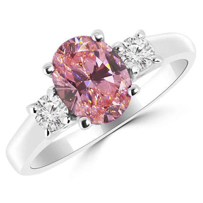  Gorgeous fancy Oval Cut Pink Sapphire Diamond 3 Stone Wedding Ring White Gold Gemstone Ring
