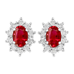 Oval Cut Ruby 5.10 Carats Gemstone Cluster Stud Halo Earrings