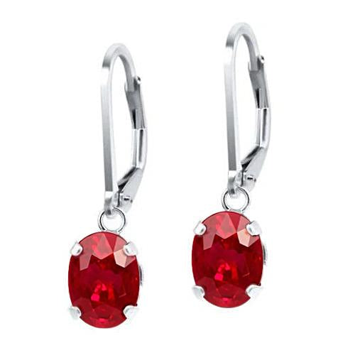 Ladies Brilliant Sparkling  Oval Cut Red Ruby Hoop Women Earring Gemstone Jewelry  White Gold Gemstone Earring