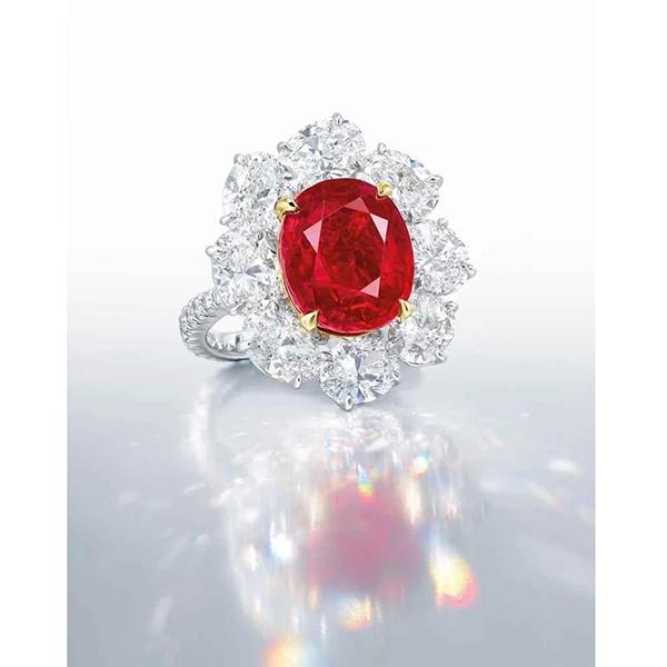  Females Fancy  Oval Cut Red Ruby With Round Diamond Ring White Gold  Gemstone Ring