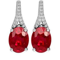 Oval Cut Red Ruby With Round Natural Earth Mined Diamond Stud Earring White Gold 9.60 Ct
