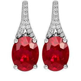 Ladies Brilliant Oval Cut Red Ruby With Round Diamond Stud Earring White Gold 