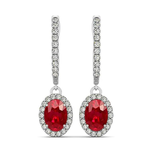 Oval Cut Ruby With Round Diamonds 7.5 Ct Dangle Earrings Gold 14K Gemstone Earring