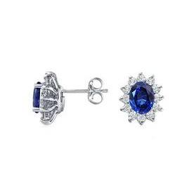 Brilliant Engagement  Oval Cut Sri Lanka Blue Sapphire And Round Diamonds Studs Earring  