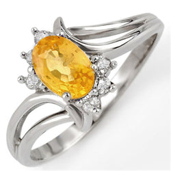 Oval Cut Yellow Sapphire And Round Diamonds Wedding Ring Gold 14K