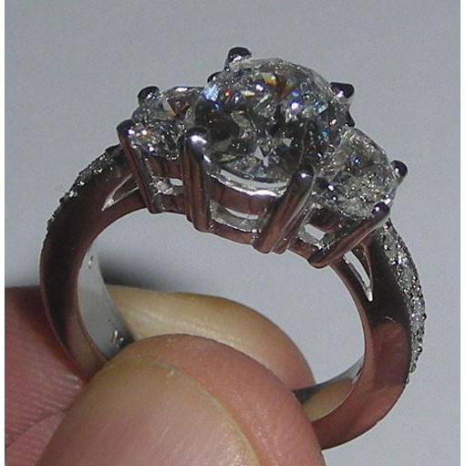 Oval Diamond  Engagement Anniversary Ring White Gold 14K 3.01 Carats Three Stone Three Stone Ring