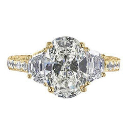 Oval Diamond Engagement Ring 3 Stone Style Yellow Gold 4.51 Carats