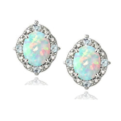 Oval Opal Round Diamonds 11.80 Ct Studs Earrings Halo White Gold 14K