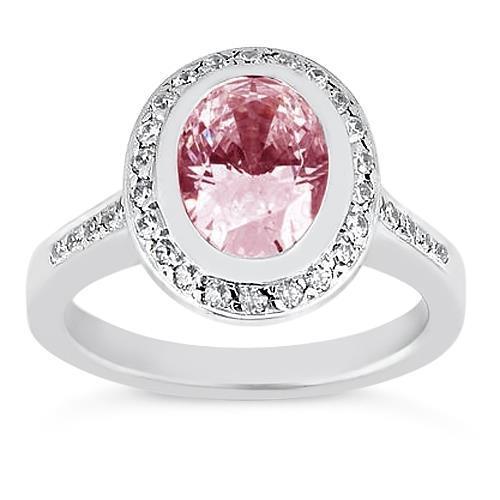 Oval Pink Halo Diamond 2.41Ct Solitaire With Accents Gemstone Ring Gold Gemstone Ring