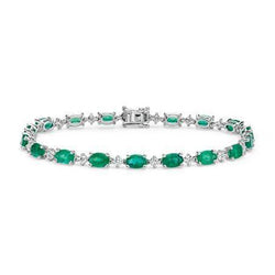 Oval Green Emerald & Round Natural Earth Mined Diamond Tennis Bracelet 15.25 Carats Jewelry