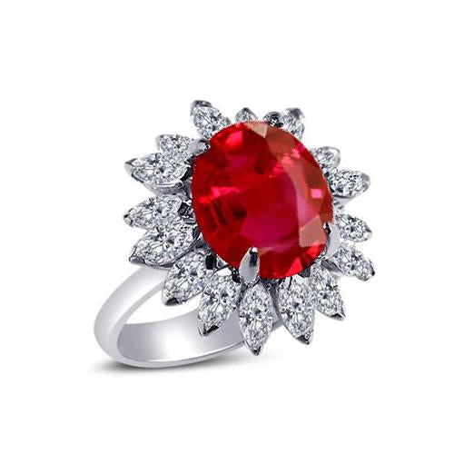 Oval Shape Natural 13.80 Carats Ruby Diamond Platinum Ring Gemstone Ring