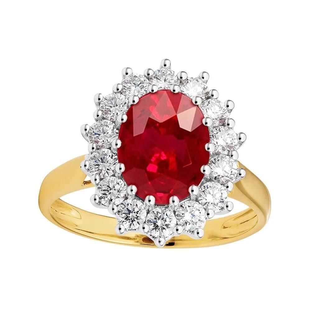 New Oval Shape Red Ruby With Diamond Wedding Ring White Gold  Gemstone Ring