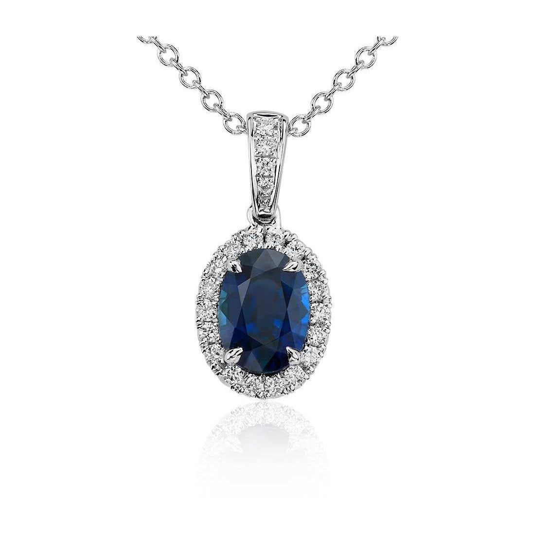Oval Sri Lanka Blue Sapphire Diamonds Pendant Necklace 4.70 Ct White Gold 14K Gemstone Pendant