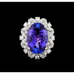 Oval Tanzanite And Natural Earth Mined Diamonds 7 Carats Cluster Ring White Gold 14K