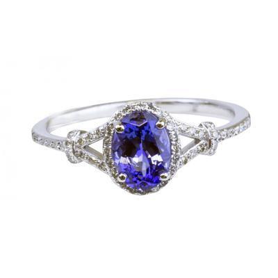  Sparkling Oval Tanzanite And Round Diamonds Wedding Ring White Gold Gemstone Ring