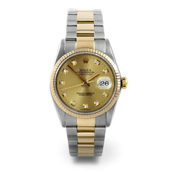 Oyster Band Champagne Diamond Dial Rolex Two Tone Men's Datejust Watch