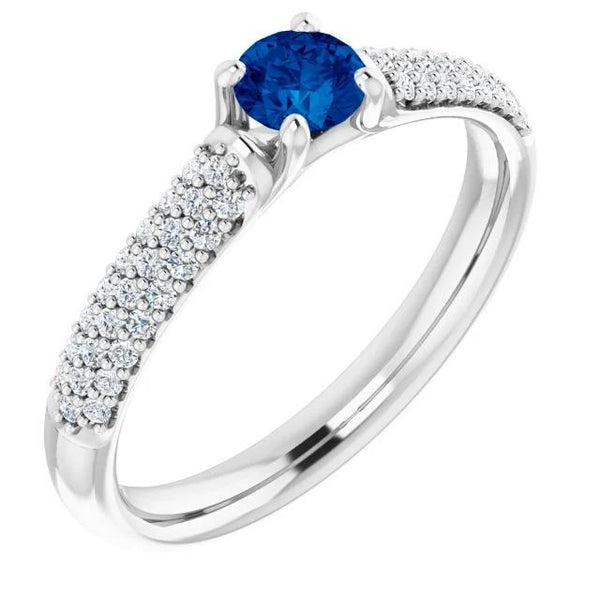 Brilliant Sparkling Pave Diamond Blue Sapphire  Ring White Gold  Gemstone Ring