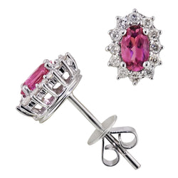 6.60 Carats Pink Oval Tourmaline & Diamond Cluster Stud Halo Earring