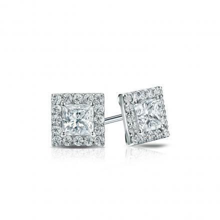 Pave Princess And Round Sparkling Unique Lady’s Studs Halo Earrings