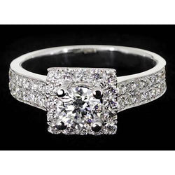 Real  Pave Setting 3 Carats Round Diamond Engagement Ring White Gold 14K