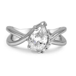 Real  Pear And Round Cut 2.70 Carats Diamond Engagement Ring White Gold 14K