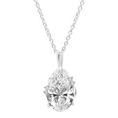 Pear And Round Cut 2.70 Carats Diamonds Pendant Necklace Gold White Pendant