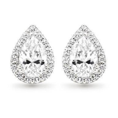 Pear And Round Cut 4.90 Ct Diamonds Studs Earrings 14K Gold Pave Halo Studs- Halo