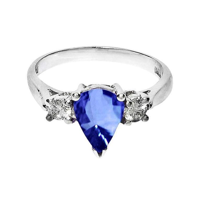 Pear Ceylon Sapphire Diamond White Gold Ring 4.21 Ct Jewelry Gemstone Ring
