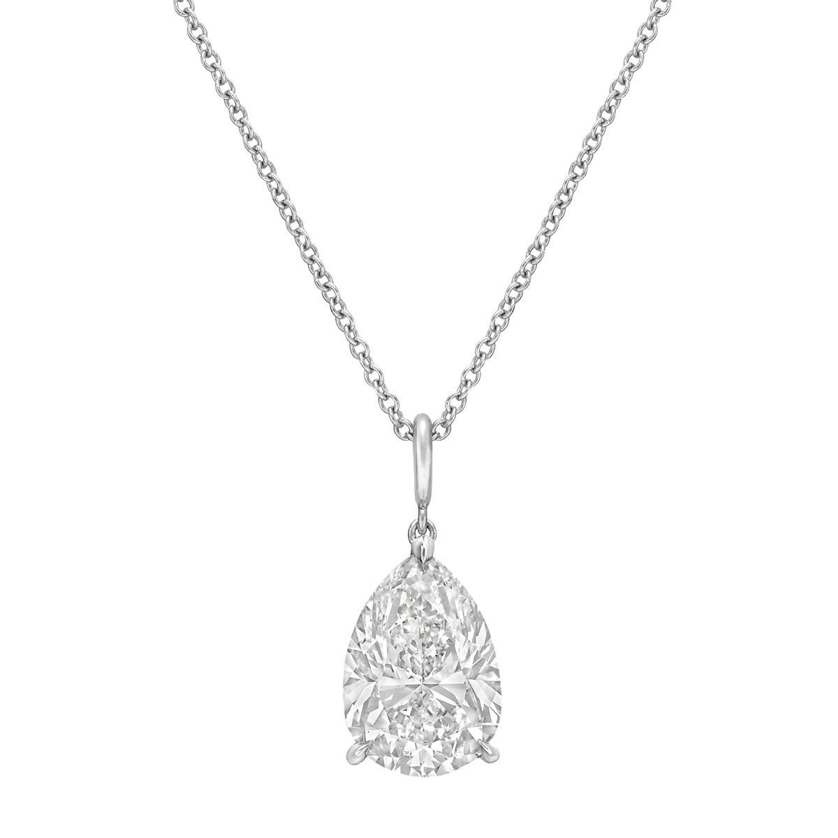 Pear Cut 2.50 Carat Diamond Pendant Necklace With Chain 14K White Pendant