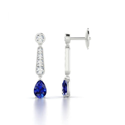 Pear Cut Blue Ceylon Sapphire & Diamond Lady Dangle Earring 6 Ct