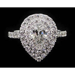Pear Natural Earth Mined Diamond 3.50 Carats Anniversary Ring Halo White Gold 14K