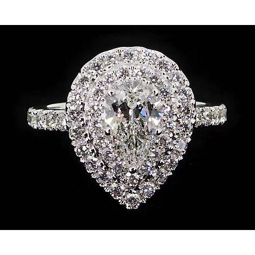 Pear Cut Diamond 3.5 Carats Anniversary Ring Halo White Gold 14K Halo Ring