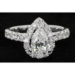 Pear Natural Earth Mined Diamond Engagement Halo Ring Classic Style 3 Carats