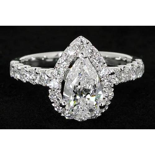 Pear Cut Diamond Engagement Halo Ring Classic Style 3 Carats Halo Ring