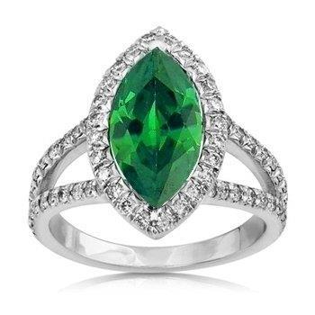 Pear Cut Emerald And Round Diamond Wedding Ring White Gold   
