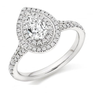 Pear Cut Halo Diamond Engagement Ring White Gold 14K Halo Ring
