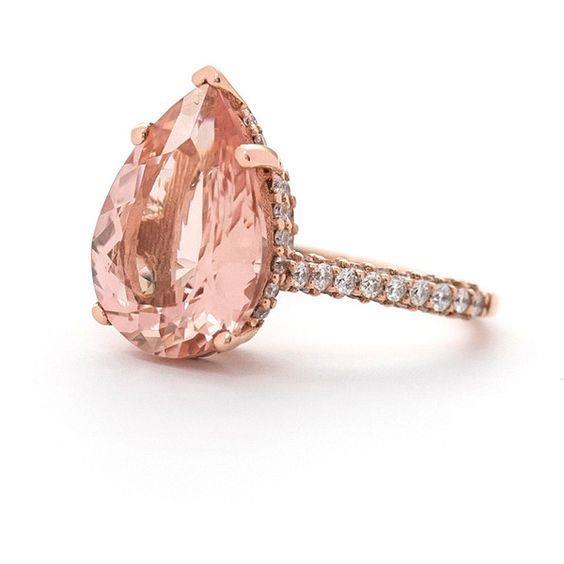 Pear Cut Morganite And Diamonds 9.25 Ct Wedding Ring Rose Gold 14K Gemstone Ring