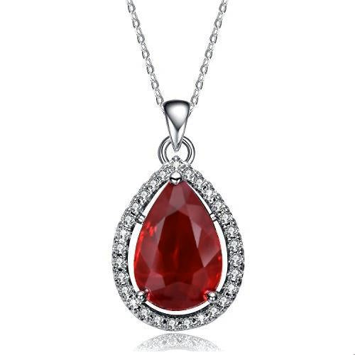 Pear Cut Red Ruby With Diamond Necklace Pendant Gold White 14K Gemstone Pendant