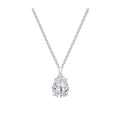 Pear Cut Solitaire 1.75 Carats Diamond Pendant Necklace White Gold Pendant