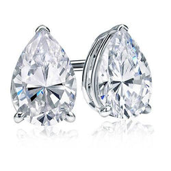 Pear Cut Solitaire 4 Ct Diamond Stud Earrings White Gold Lady Jewelry