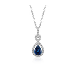 Pear Cut Sri Lankan Sapphire Diamonds 3.25 Ct Pendant Necklace