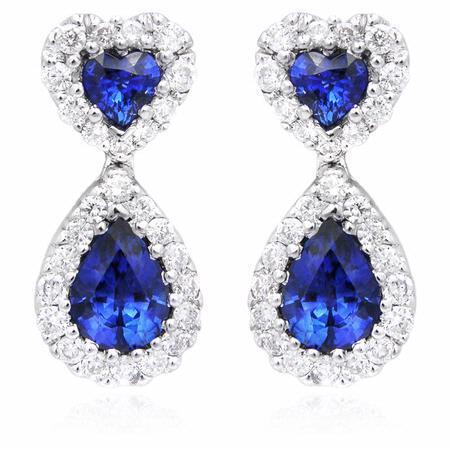 Lady’s Brilliant   Pear Blue Sapphire Diamond Dangle Earring White Gold
