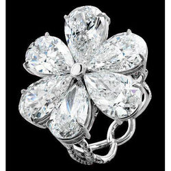 Pear Natural Earth Mined Diamond Engagement Ring 5 Carat White Gold Flower Shape Ring New